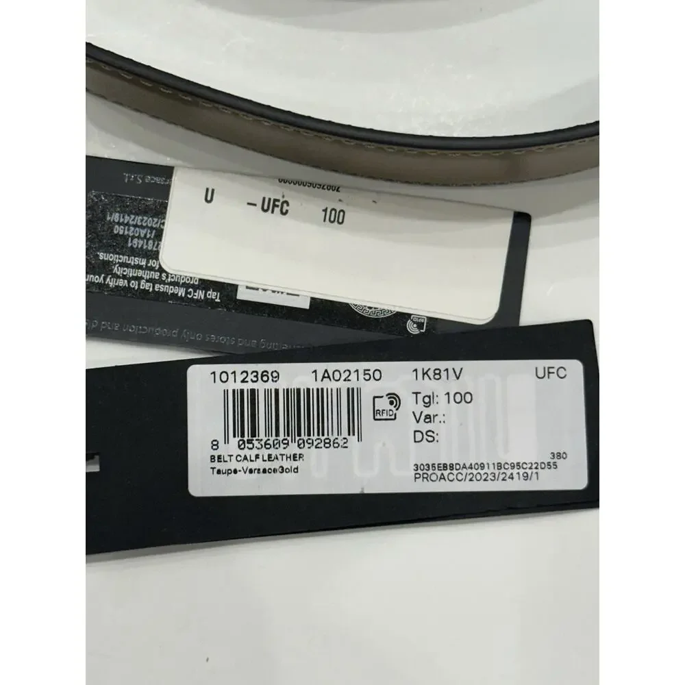 Versace Medusa-Buckle Brown Slim Calf Leather Belt 100 (40) IT 1012369 NWT $550